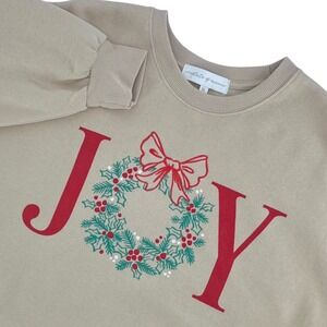 NWT State of Mine Women's Sweatshirt X-Large Tan JOY Holiday Wreath Graphic